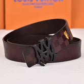 Amiri Belt dark brown Plaid pattern Golden deer logo